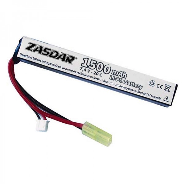 Batería Li-Po ZASDAR 1500 mAh 20C - 1 stick (13 x 21 x 128 mm)