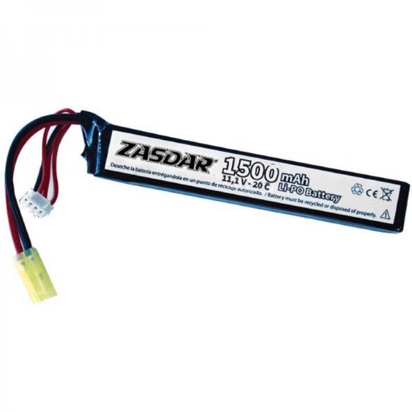 Batería Li-Po ZASDAR 11´1 V 1500 mAh 20C - 1 stick (7 x 21 x 126 mm)